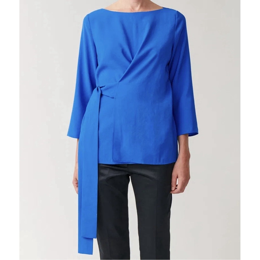 COS Top Women's Size 6 royal blue faux wrap‎ Career Formal Cocktail Elegant